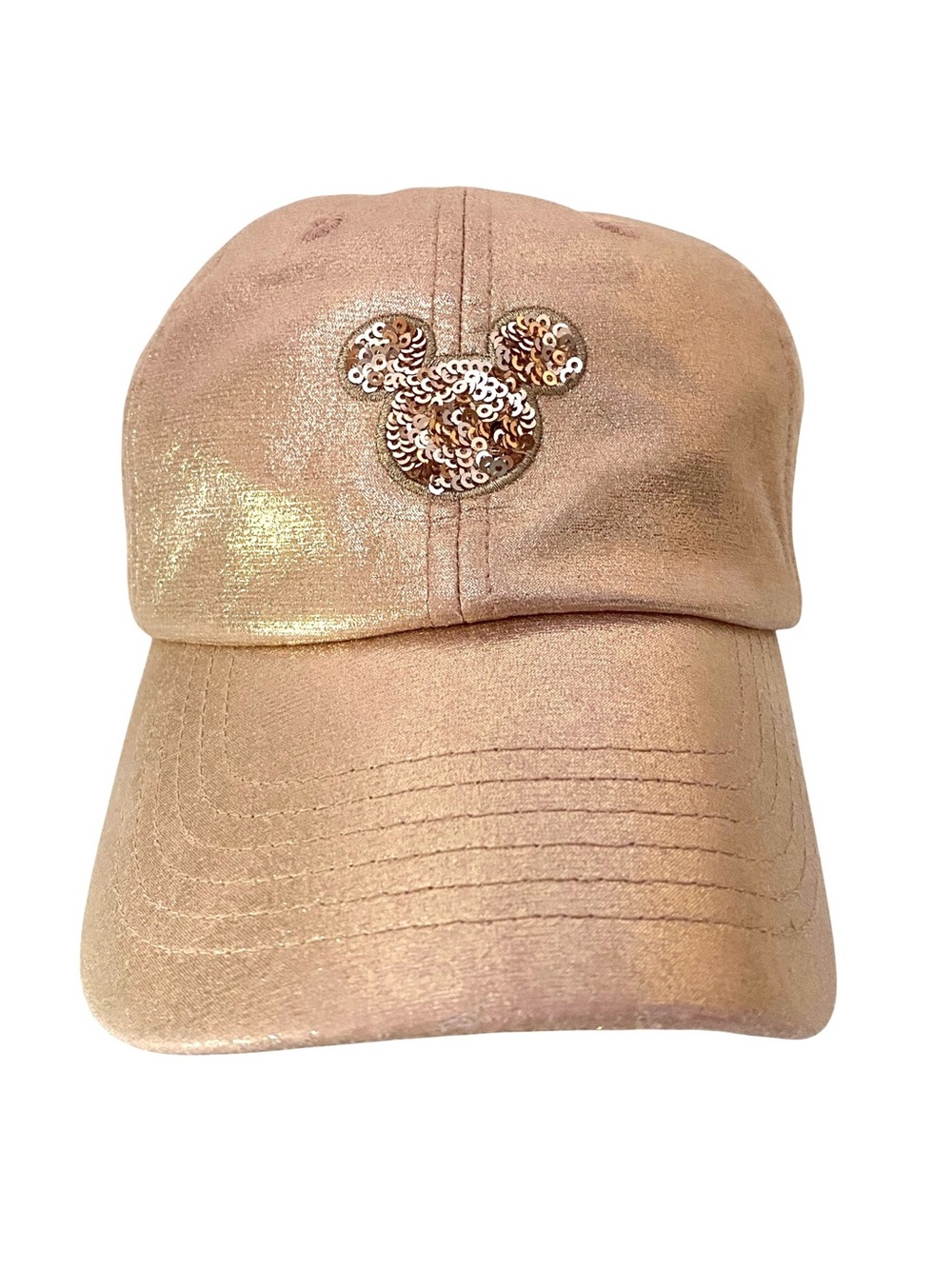 Disney Parks Rose Gold Metallic Baseball Hat with Sequin Mickey Patch